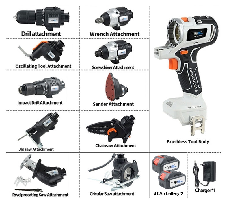 Pandahardware 18V Cordless 10 in 1 Multifunctional Power ToolKit,Power tools, toolkits,Brushless,Cordless, Combo Kit Impact Driver, Impact Drill, Reciprocating Saw, Circular Saw