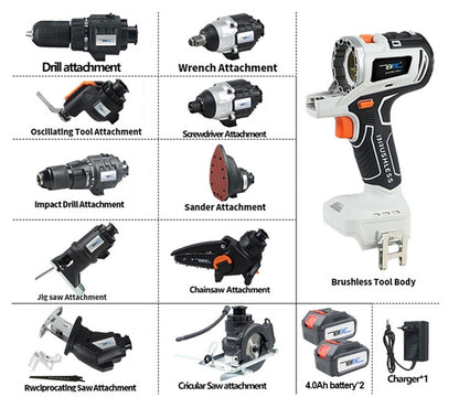 Pandahardware 18V Cordless 10 in 1 Multifunctional Power ToolKit,Power tools, toolkits,Brushless,Cordless, Combo Kit Impact Driver, Impact Drill, Reciprocating Saw, Circular Saw